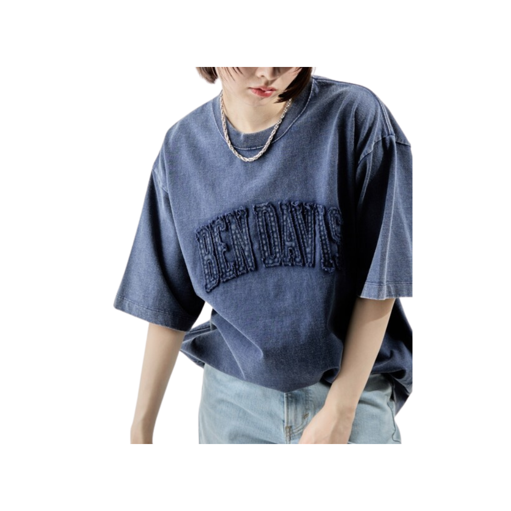 BEN DAVIS Arch Logo Pigment Dye Tee Navy L